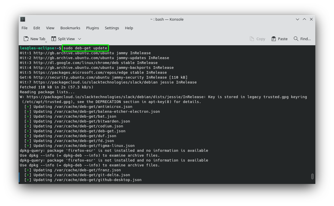 Mise à jour de l'index des paquets avec deb-get sous Linux