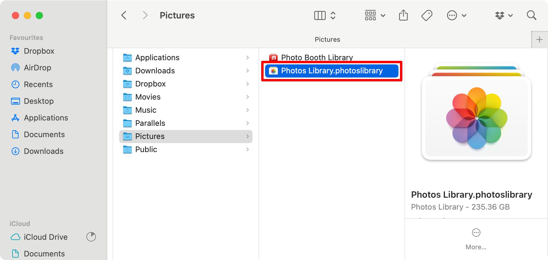 النسخ الاحتياطي للصور الحقيقية والمخاطر الخفية للوثوق بخدمة iCloud 14 أرشيف مكتبة الصور في Finder لنسخة خارجية.
