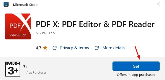 Interfaccia PDF X per convertire PNG in PDF
