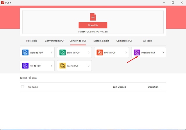Opzioni per convertire l'immagine in PDF in PDF X