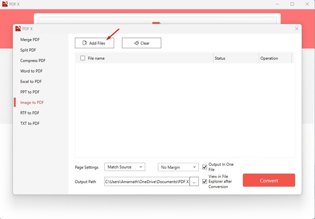 Aggiungi file PDF per la conversione