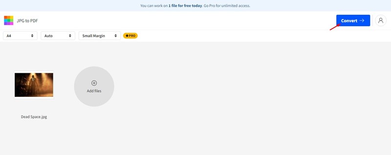 Converti il ​​pulsante in Smallpdf per PNG in PDF