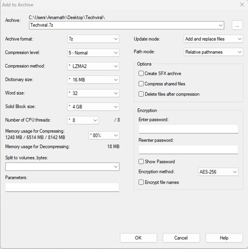 Verschlüsselungsoptionen für ZIP-Dateien