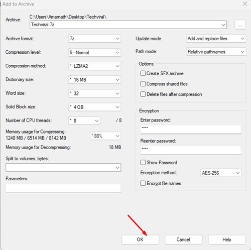 Bestätigen Sie das Passwort für die geschützte ZIP-Datei.