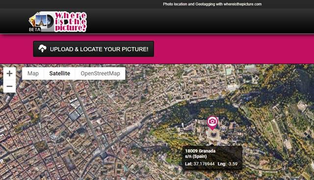 Interfaz de Where is the Picture para geolocalización de fotos