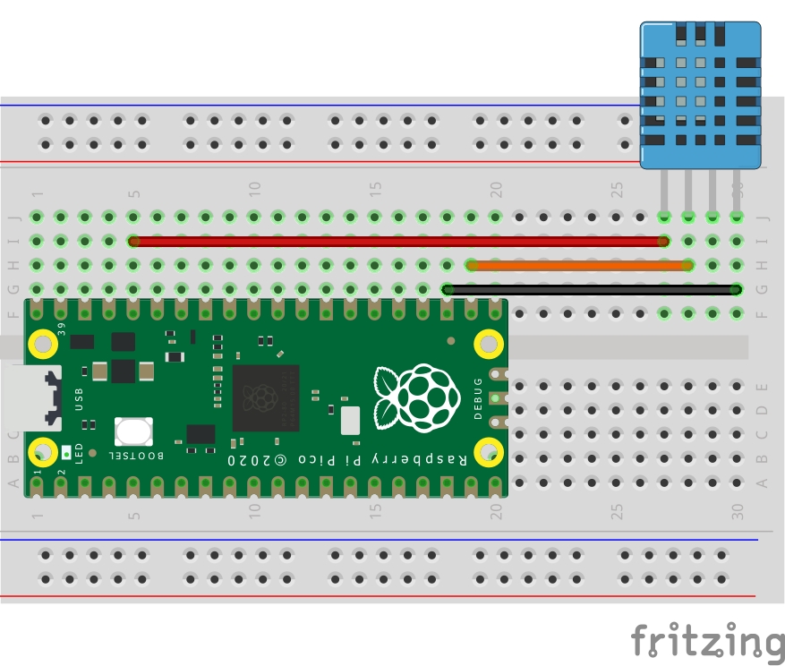 Circuito de ejemplo con Raspberry Pi Pico y sensor DHT11