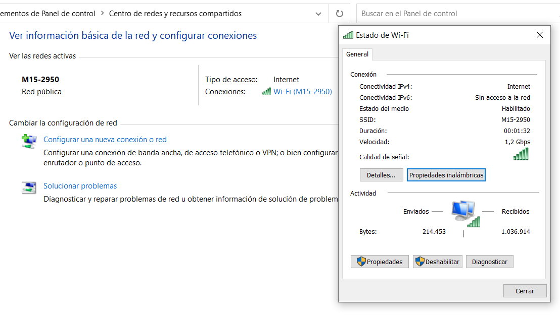 Pulsa sobre la red inalámbrica a la que esté conectado el equipo para ver su estado