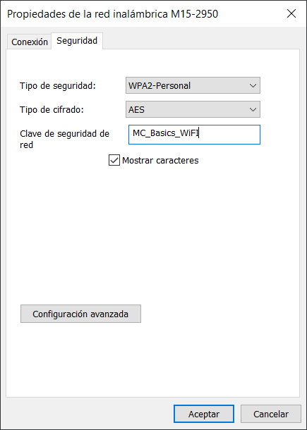 Pulsa sobre Propiedades inalámbricas y accede a la pestaña Seguridad