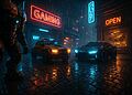DirectX Raytracing 1.2: 驚異的なグラフィックスでゲームに革命を起こす ✨🔥 7 DirectX Raytracing 1.2 - リアルタイム レイ トレーシングによる濡れた路上のサイバーパンク ビデオ ゲーム シーン、ネオン ライトに照らされた未来的な車、巨大ロボットなど、DirectX Raytracing 1.2 による高度なグラフィックスと最大 2.3 倍高速化されたパフォーマンスを紹介しています。