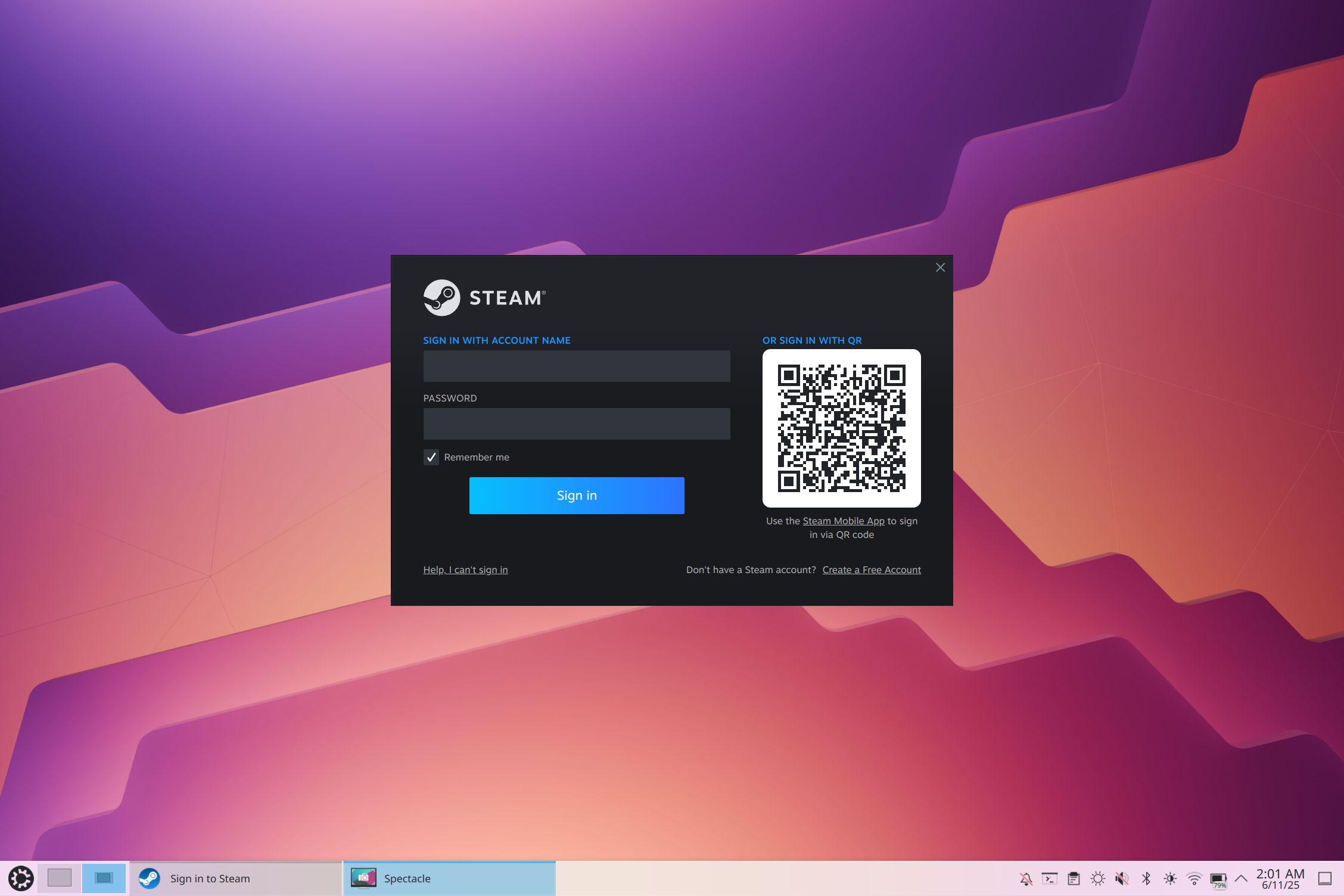 Transición a Linux Lo que nadie te cuenta (y funciona) 😱 11 Ventana de inicio de sesión de Steam en Kubuntu.