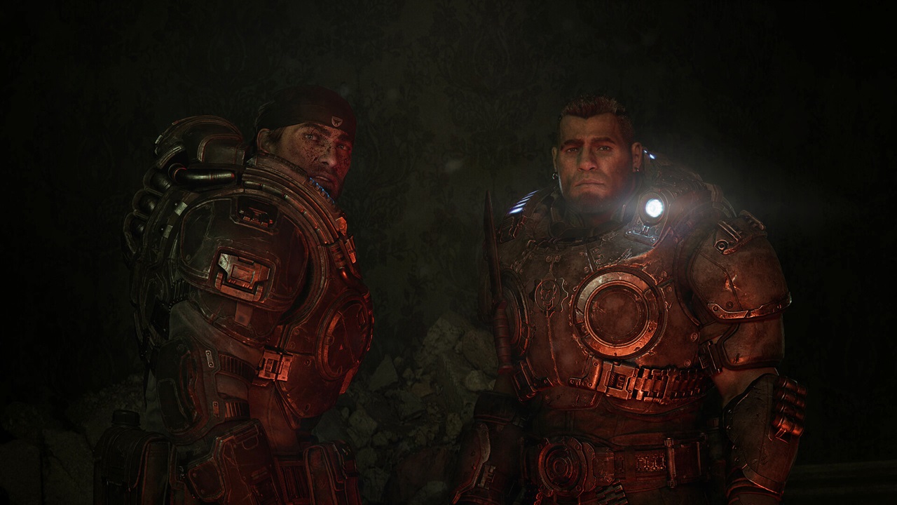 Zrzut ekranu z gry Gears of War E-Day pokazujący intensywną akcję walki