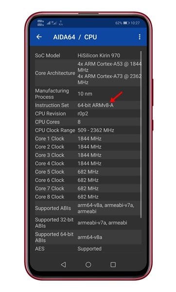 お使いのデバイスが32ビット版か64ビット版のAndroidを実行しているかを確認する方法 - すぐに確認して改善しましょう CPUアーキテクチャの命令セットを参照してください