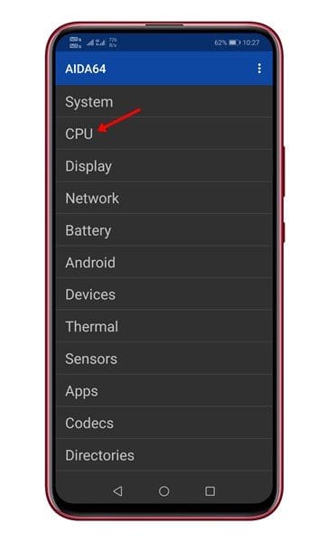 お使いのデバイスが32ビット版か64ビット版のAndroidを実行しているかを確認する方法 - すぐに確認して改善しましょう AIDA64でCPUオプションを選択してアーキテクチャを確認します
