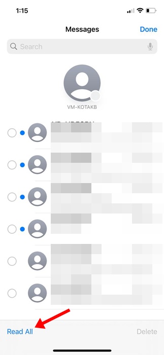 Mensajes leídos en iPhone: guía para iOS actual 42 Opción Marcar todo como leído en Mensajes de iPhone