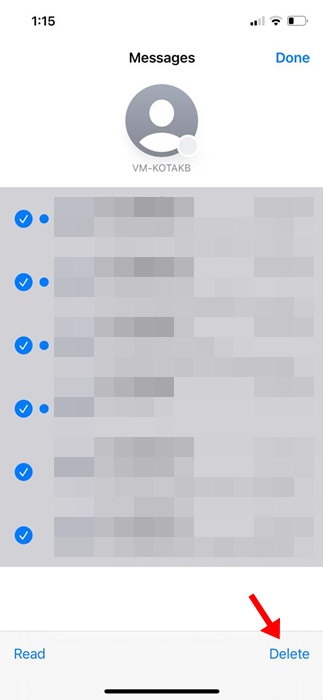 Mensajes leídos en iPhone: guía para iOS actual 54 Botón Eliminar para borrar conversaciones seleccionadas en iPhone