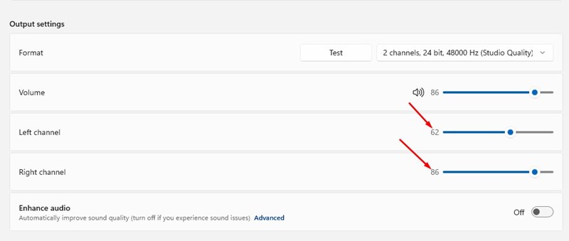 Ajuste del balance de audio izquierdo y derecho en Windows 11