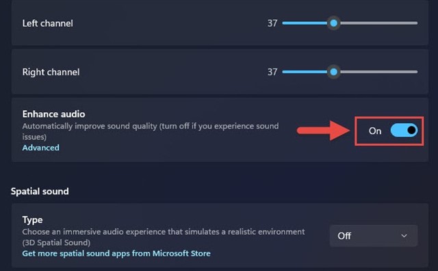 Audio in Windows 11: 6 accorgimenti per migliorarlo 50 Abilita il miglioramento audio in Windows 11
