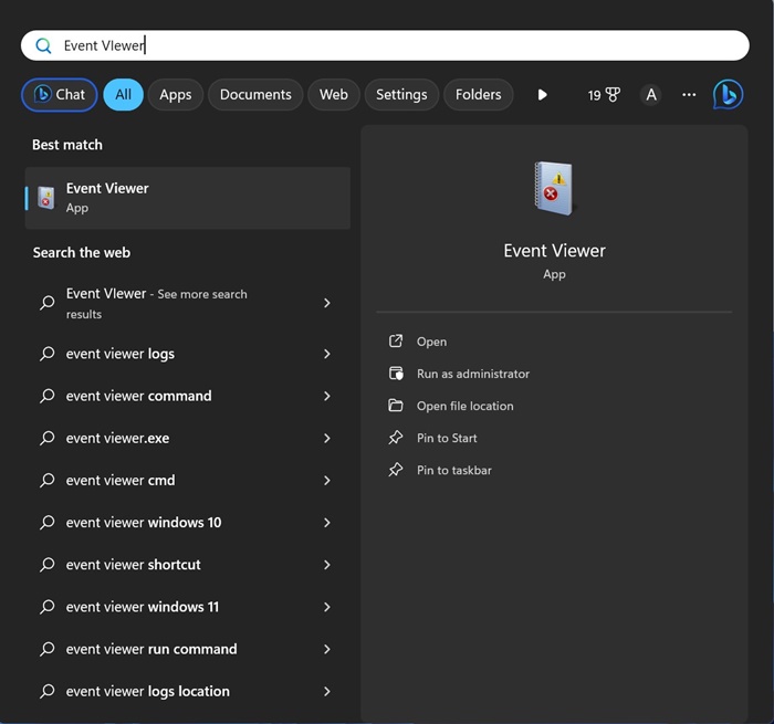 Interfaz principal del Visor de eventos en Windows 11