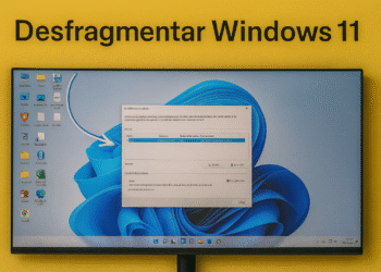 إلغاء التجزئة في Windows 11 - نص بديل: شاشة كمبيوتر تعرض عملية إلغاء التجزئة في Windows 11 بخلفية صفراء والنص "إلغاء تجزئة Windows 11".