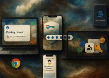 Passkeys o contraseñas ¿cuál te protege mejor en 2025 - Alt text: "Digital devices displaying passkey creation, password entry, and biometric fingerprint authentication screens, highlighting the comparison between passkeys and passwords for enhanced protection in 2025."