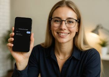 Ausstehende Android-Updates – Eine Person hält ein Android-Telefon mit der Meldung „Ausstehende Downloads“ bei Google Play und veranschaulicht 5 schnelle Lösungen für ausstehende App-Updates.