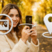 EXIF-Daten – Frau verwendet ihr Telefon, um den GPS-Standort eines Fotos mit EXIF-Daten anzuzeigen; Bildsymbole und Kartenstecknadeln zeigen, wie der Standort mit einem Klick gefunden werden kann.
