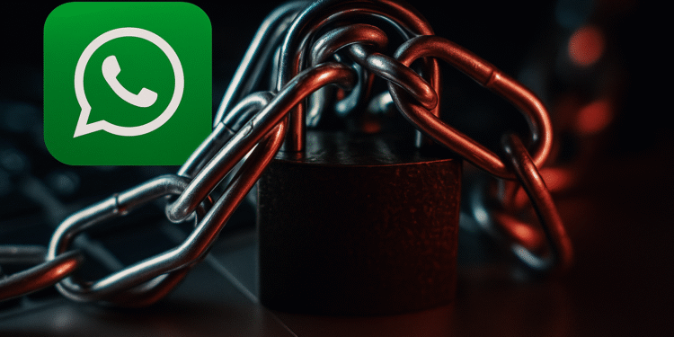 WhatsApp และความปลอดภัย: ไอคอน WhatsApp ที่มีรูปแม่กุญแจและโซ่เป็นสัญลักษณ์ของการเข้ารหัสและความเป็นส่วนตัวของข้อความในแอปส่งข้อความ