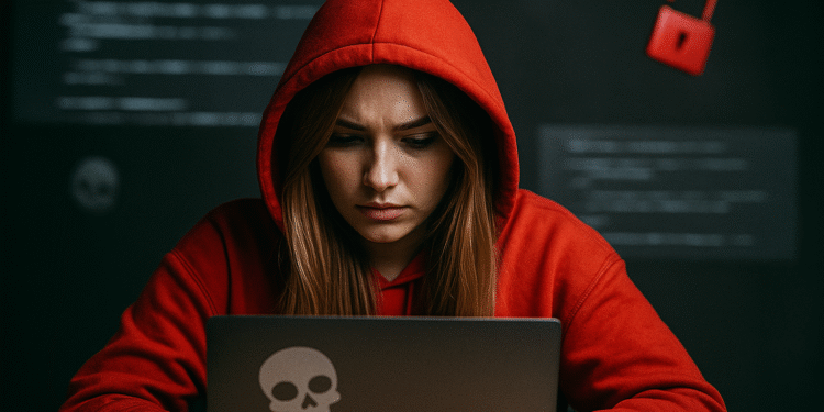 What is DKIM?: Prevent spoofing and improve delivery. 3 What is DKIM? Person wearing a red hoodie in front of a laptop, illustrating DKIM (DomainKeys Identified Mail), the cryptographic authentication and signing of emails to prevent impersonation and phishing.