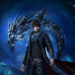 Recenzja gier Lost Soul Aside i Versus XIII: protagonista w czarnym płaszczu na tle smoczego kryształowego stworzenia w niebieskim wirze, oficjalna grafika tej gry RPG akcji typu hack and slash.