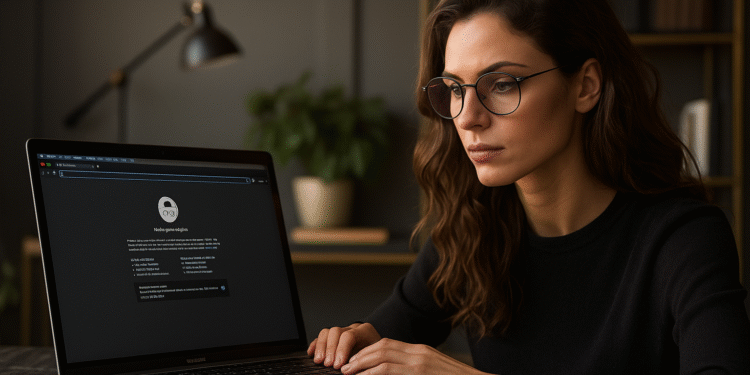 ทางเลือกโหมดไม่ระบุตัวตน - ผู้หญิงใช้แล็ปท็อปกับเบราว์เซอร์ในโหมดไม่ระบุตัวตน กำลังมองหาทางเลือกในการท่องเว็บแบบส่วนตัว: VPN และเบราว์เซอร์ที่ปลอดภัย