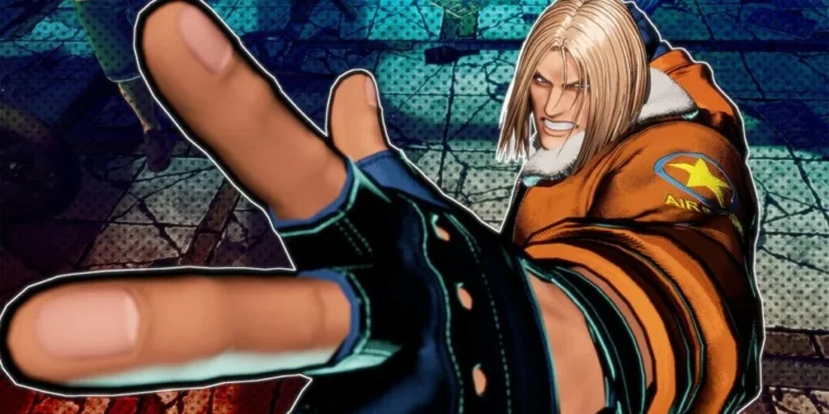 Fatal Fury: Lohnt es sich? Spielen und entscheiden ⚠️ 5 Artwork des Kampfspiels „Fatal Fury“ zeigt eine blonde SNK-Kämpferin in einer orangefarbenen Jacke, die in einer dynamischen Action-Pose nach der Kamera greift.