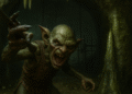 Oblivion Goblin Wars: Aggressiver Kobold in einer dunklen Höhle, der schreit und mit einem Speer zwischen Stalagmiten, Ketten und Gitterstäben angreift.
