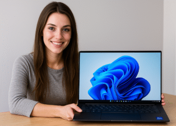 HP EliteBook Ultra G1i: Truques úteis de IA + Bateria de 18 horas 🔥 12 Laptop HP EliteBook Ultra G1i com Windows 11, mostrado por um usuário sorridente em uma mesa, com tela fina e moldura fina e design de ultrabook elegante.