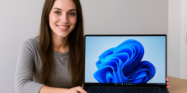 HP EliteBook Ultra G1i: Handige AI-trucs + 18 uur batterijduur 🔥 19 HP EliteBook Ultra G1i laptop met Windows 11, afgebeeld door een lachende gebruiker aan een bureau, met een slank beeldscherm met dunne randen en een strak ultrabook-ontwerp.