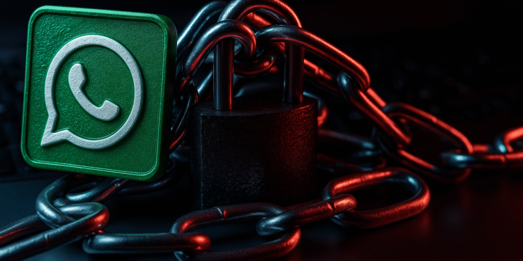 Blindar WhatsApp: 5 pasos rápidos para no ser espiado 🔒 6 Blindar WhatsApp: logo de WhatsApp sujeto con cadena y candado, símbolo de seguridad, cifrado y privacidad para proteger chats con verificación en dos pasos.
