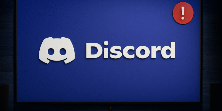 Error No Route en Discord: 6 soluciones rápidas ⚡️ 21 Error No Route en Discord - Discord logo on a blue screen with a red exclamation notification badge, suggesting a chat app alert or issue on a desktop monitor.