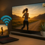Conectar PC a Smart TV: portátil transmite por Wi‑Fi a televisor 8K, duplicando la pantalla y reproduciendo video en casa.
