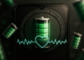 Cuidar la batería - Smartphone con batería verde al 100% y latido en forma de corazón; concepto de cuidar la batería, salud de la batería del móvil y alargar su vida útil.