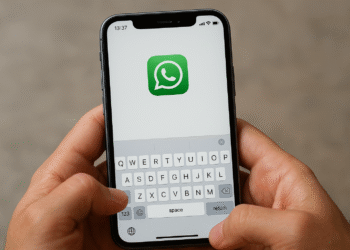 Désactiver la correction automatique sur iPhone : écran WhatsApp avec clavier ouvert, étapes pour désactiver la correction automatique du clavier sur iOS.