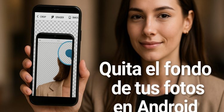 Androidで背景を簡単に削除:AIマジック🚀31 Android の背景削除: 写真から背景を削除するアプリ、モバイル画像編集が表示されているスマートフォンを持っている人。.