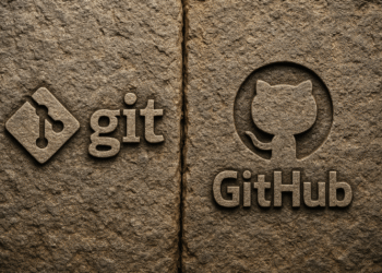 Git बनाम GitHub तुलनात्मक चित्र, जिसमें Git लोगो और GitHub Octocat लोगो साथ-साथ हैं, तथा संस्करण नियंत्रण बनाम रिपॉजिटरी होस्टिंग पर प्रकाश डाला गया है।