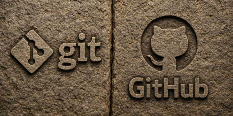ภาพเปรียบเทียบ Git กับ GitHub พร้อมโลโก้ Git และโลโก้ GitHub Octocat เคียงข้างกัน โดยเน้นที่การควบคุมเวอร์ชันเทียบกับการโฮสต์ที่เก็บข้อมูล