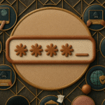 Modo de Bloqueo en iOS - Ilustración del Modo de Bloqueo en iOS: campo de contraseña con asteriscos y símbolos de candado, huella y escudo, destacando seguridad y privacidad en iPhone.