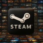 Mover juegos Steam: logo de Steam sobre fondo de biblioteca, guía para transferir juegos a otra carpeta o disco en PC.