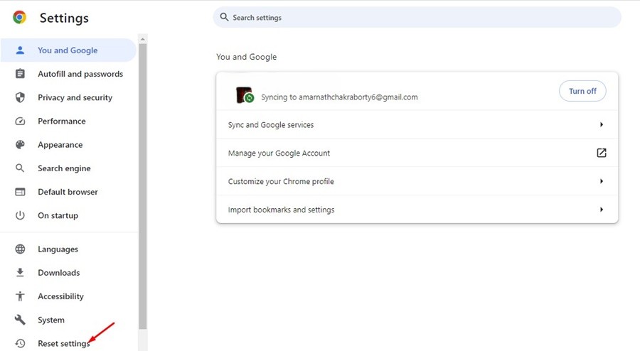 1. Ouvrez les paramètres de Chrome et sélectionnez Réinitialiser les paramètres.