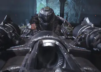 Armas de Doom The Dark Ages: 23 armas reveladas ⚔️🔥 43 Doom The Dark Ages の武器: Doom Slayer は暗い洞窟のような環境で攻城兵器から 2 つの大砲を狙います。.