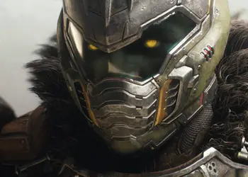 Duración Doom The Dark Ages ⏳: ¡Descubre cuánto debes jugar para el 100%! 🔥 6 Duración Doom The Dark Ages - Close-up van een futuristische gepantserde krijger met een gedetailleerde helm met gloeiende gele ogen en met bont gevoerde schouderpantsering uit de videogame Doom The Dark Ages.