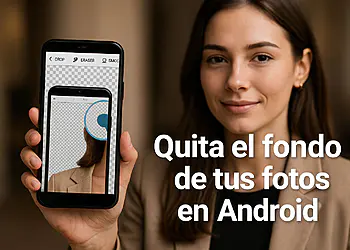 Remove background on Android: 1 app, pro result 🤯 6 Remove background on Android - Woman holding an Android smartphone with an app that removes backgrounds, showing how to remove the background from photos on Android.