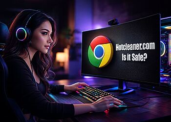 Supprimez Hotcleaner.com en un clic et protégez Chrome : une femme utilise un PC avec le logo Google Chrome et un avertissement de sécurité affichés à l’écran.
