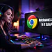 Verwijder Hotcleaner.com in één klik en bescherm Chrome: vrouw gebruikt pc met Google Chrome-logo en beveiligingswaarschuwing op het scherm.